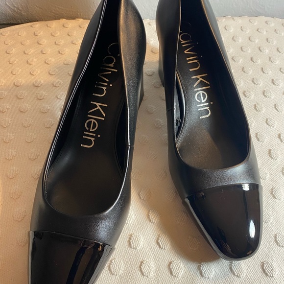 Calvin Klein Almond Toe Pump with Silver and Patent Leather Detail - Picture 12 of 16